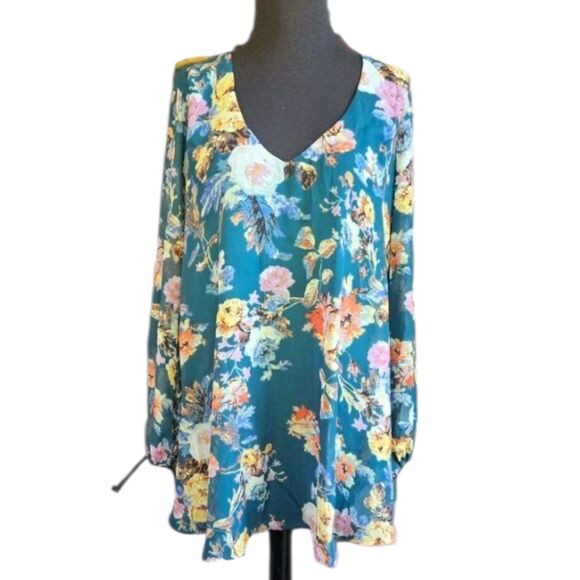 Show Me Your Mumu Womens Lined Long Sheer Sleeved Oversized Boho Green Tunic S - Picture 1 of 11